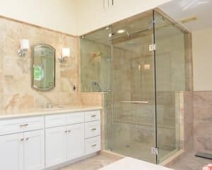 Sleek Frameless Shower. High-quality glass shower enclosure for modern bathrooms.