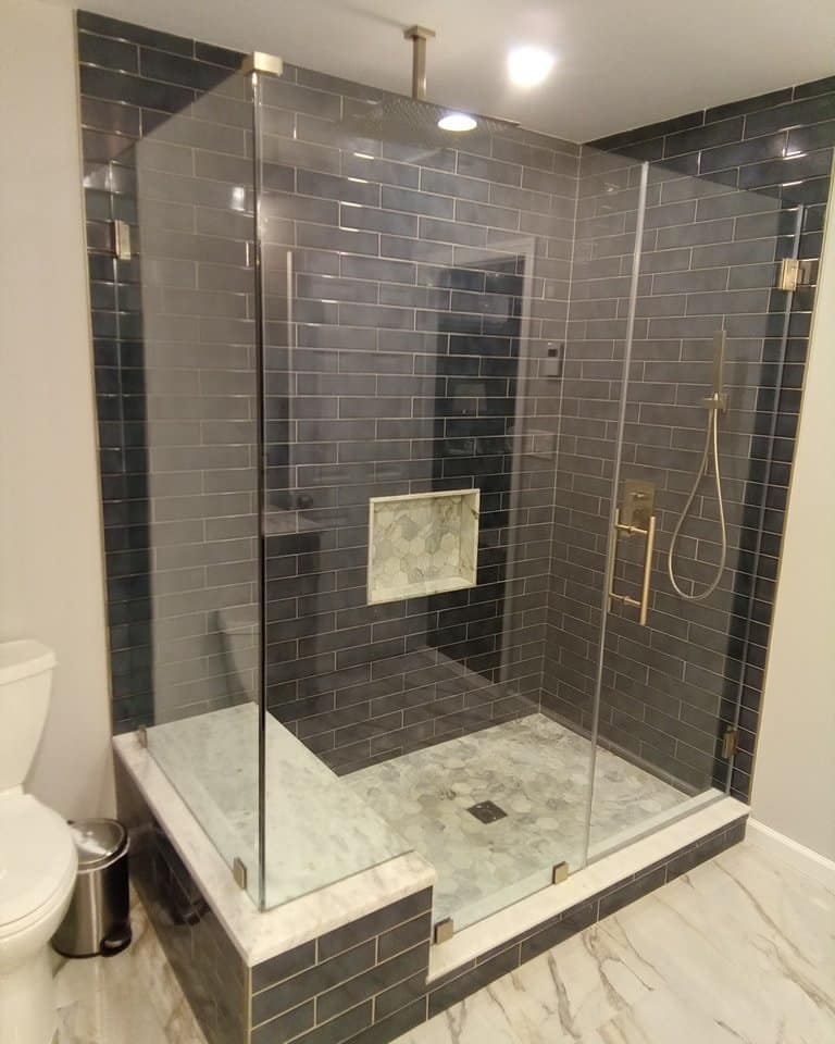 Frameless Glass Shower Door Panel With Bench | OMG Shower
