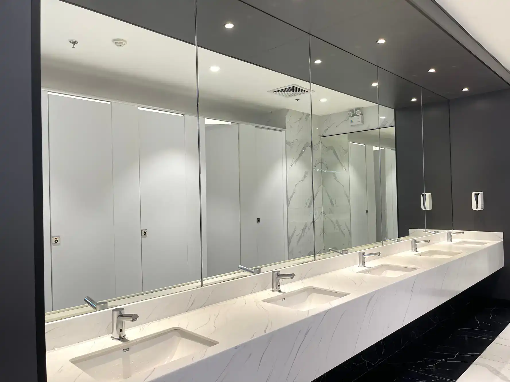 Clear glass shower doors with sleek frames for stylish bathroom updates.