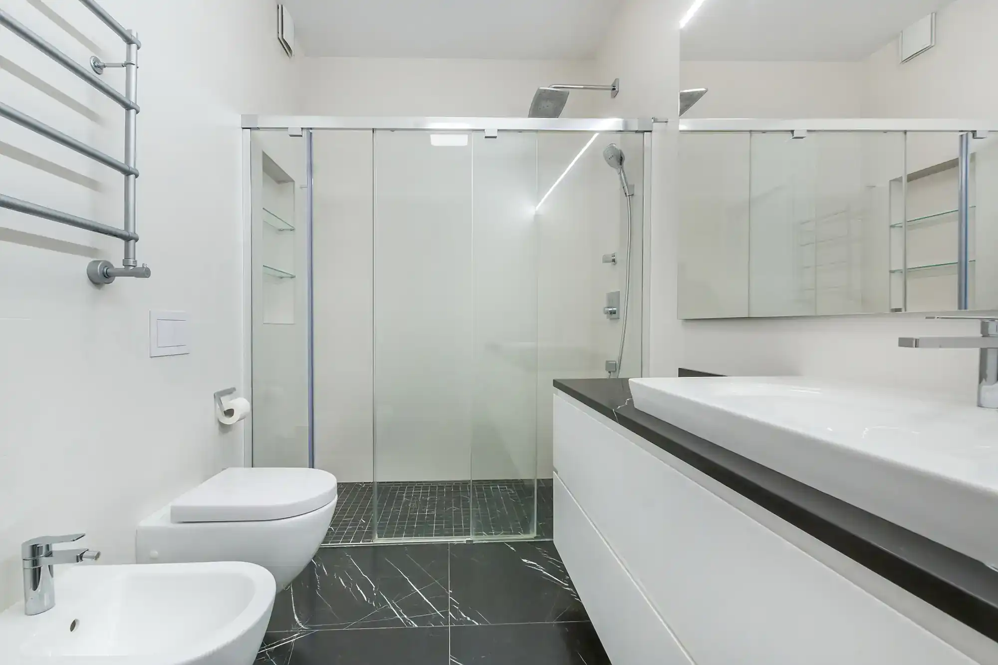 High-quality frameless shower door with clear glass for contemporary bathrooms.